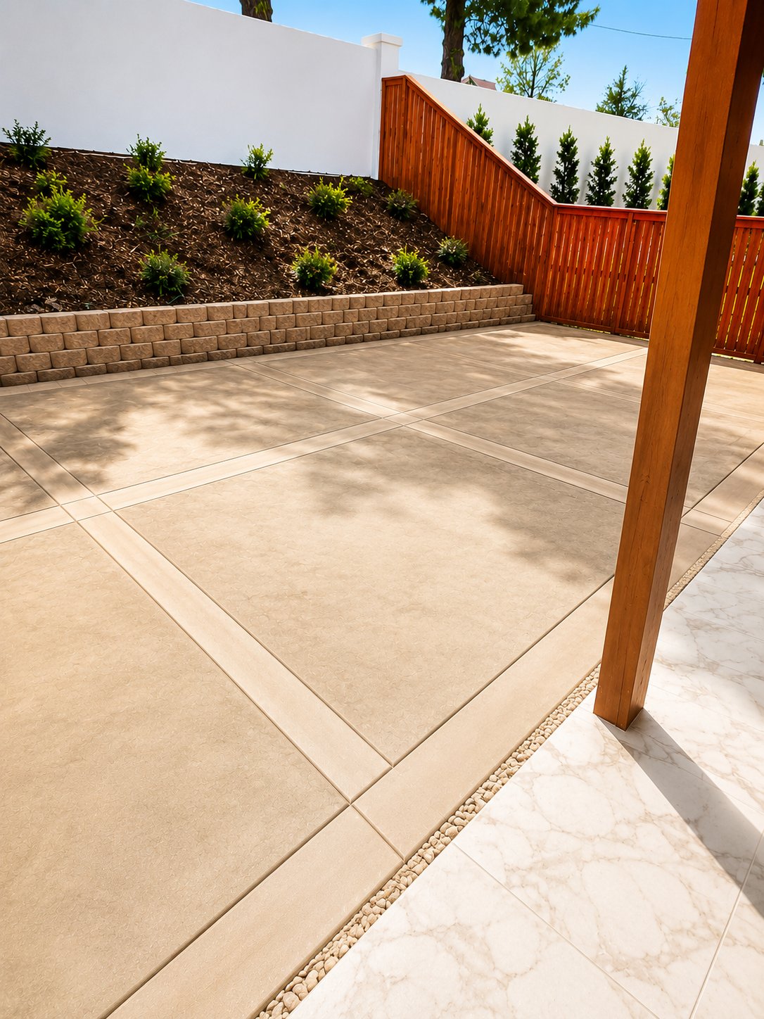 Concrete patio and retaining wall installation